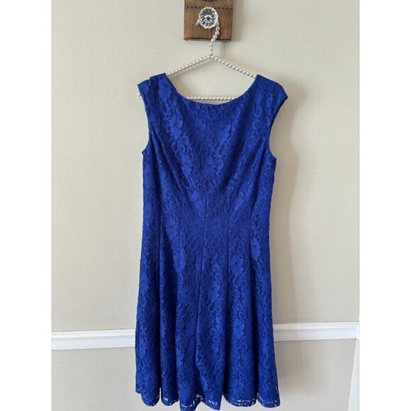 Lauren Ralph Lauren Size 10 Blue Lace Fit Flare Dress Sleeveless